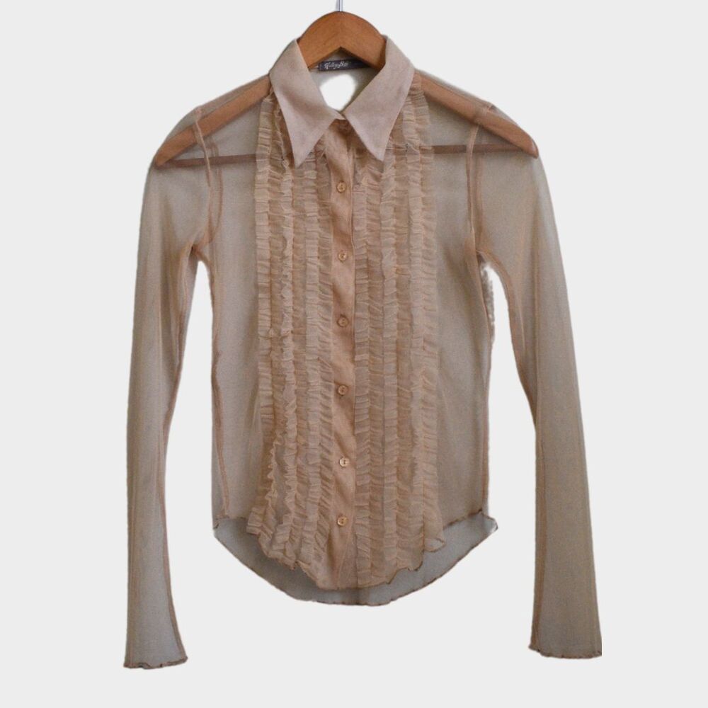 HALEY BOB !!!!!Vintage Ruffled Sheer Top Beige Size S